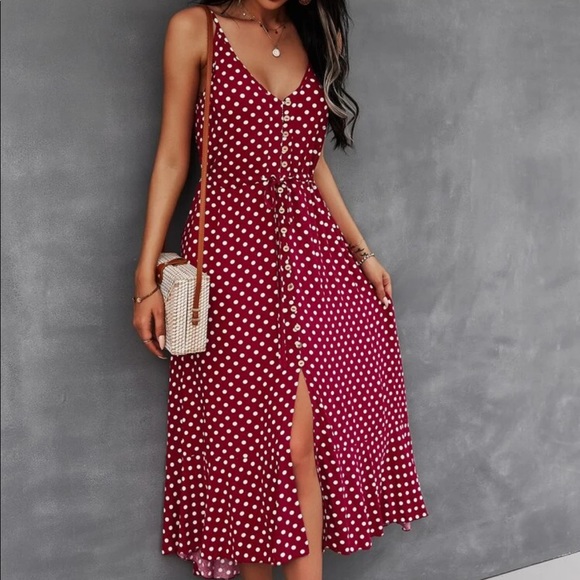 Boho gypsy dot drawstring waist cami dress - Picture 5 of 7